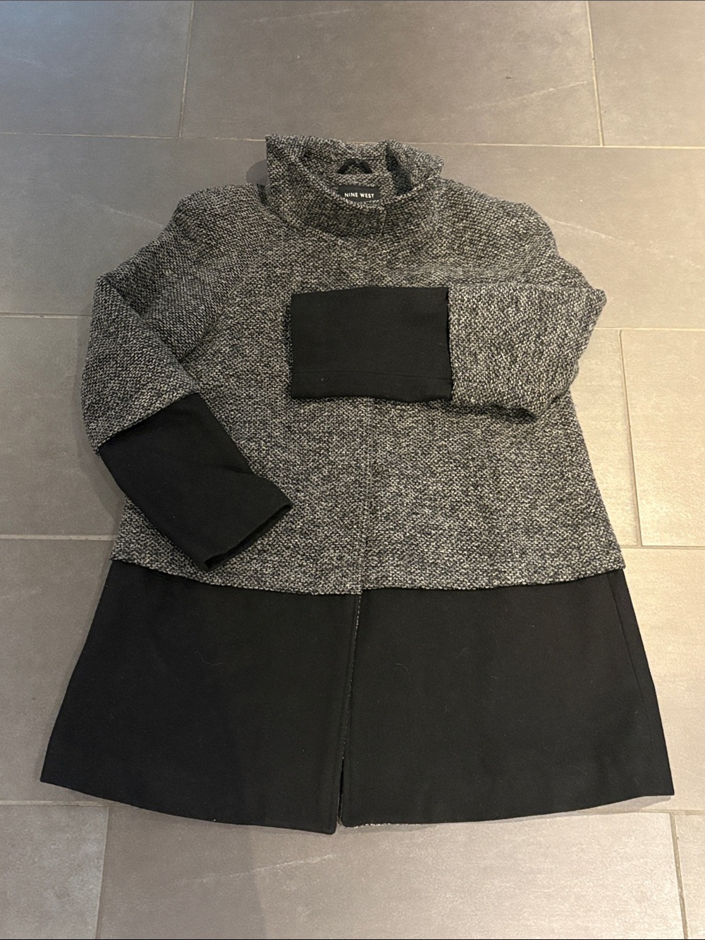 Nine West Gray & Black Two-Tone Pea Coat